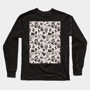 Bauhaus Plant Pattern, Brown Long Sleeve T-Shirt